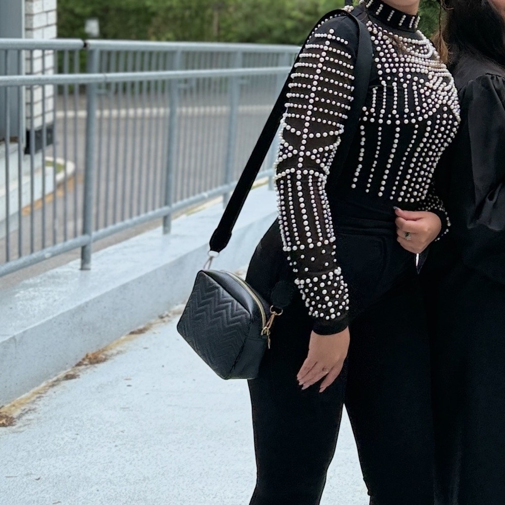 Black Beaded Long Sleeve Top